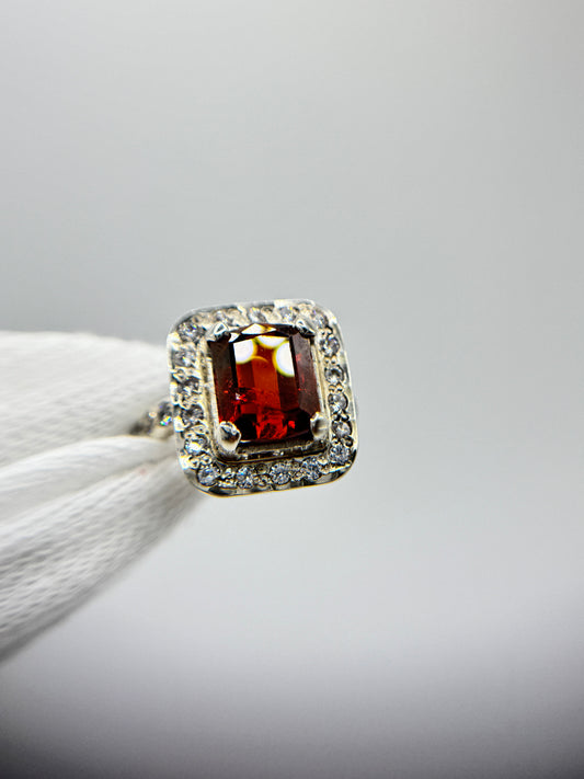 Red Granite Silver Ring