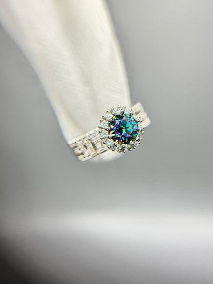 Colorful Moissanite Silver Ring