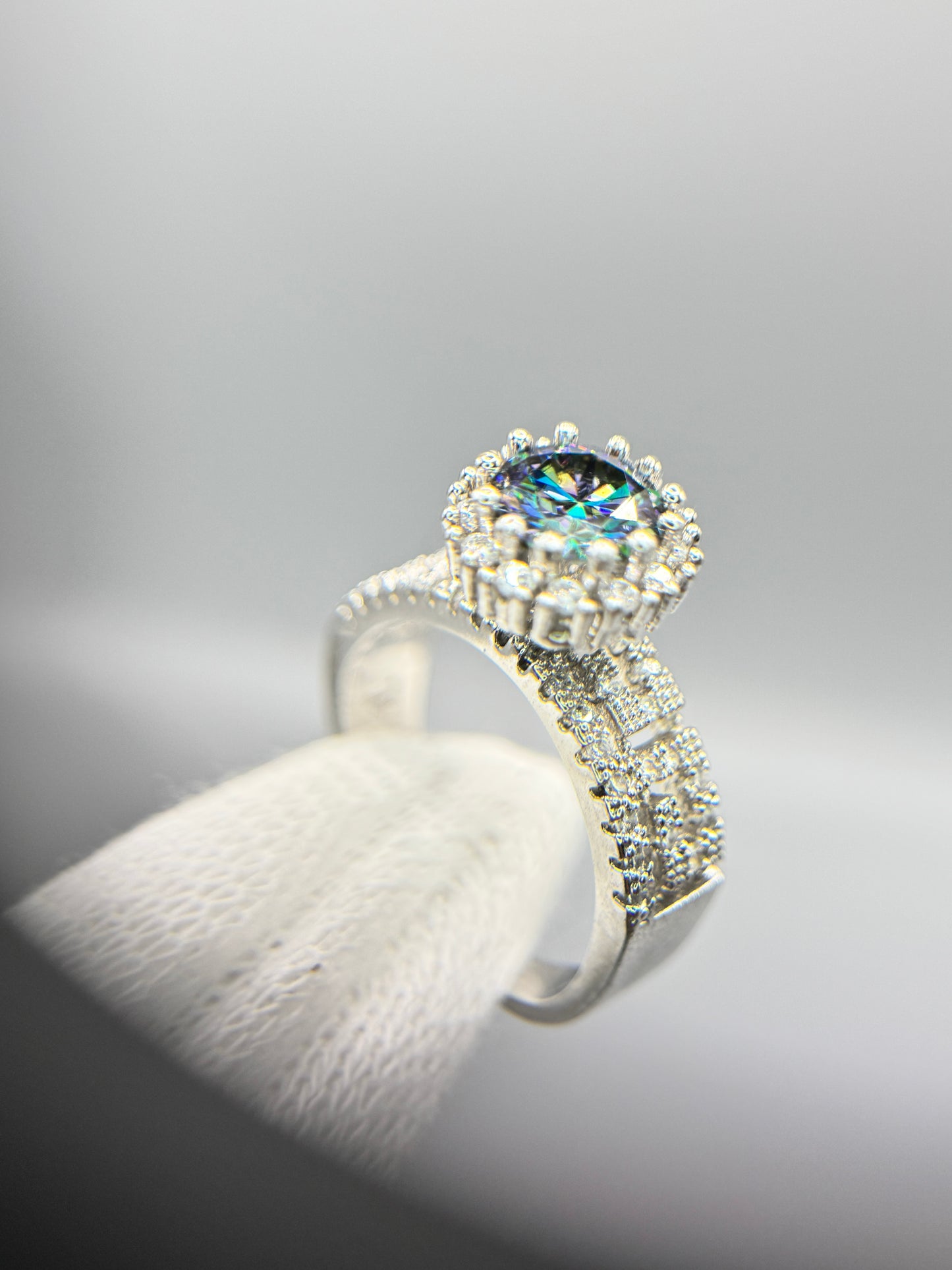 Colorful Moissanite Silver Ring