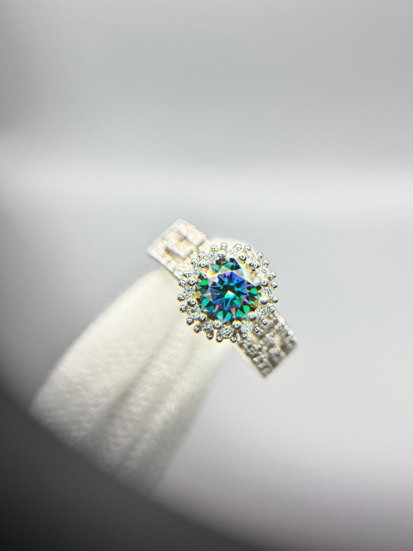 Colorful Moissanite Silver Ring
