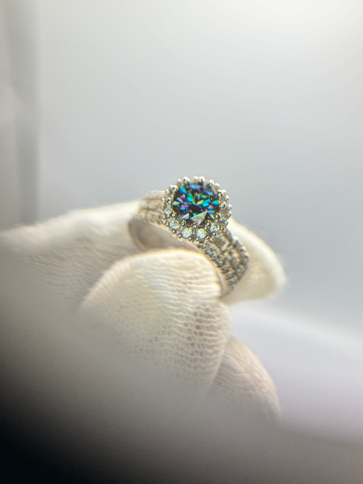 Colorful Moissanite Silver Ring