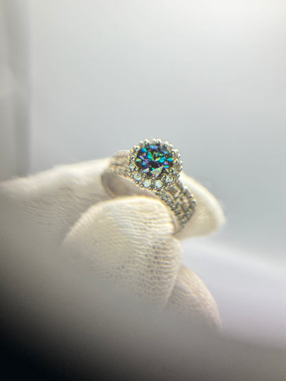 Colorful Moissanite Silver Ring