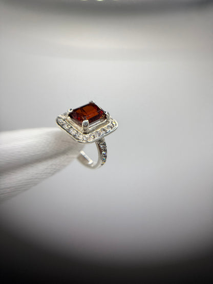 Red Granite Silver Ring