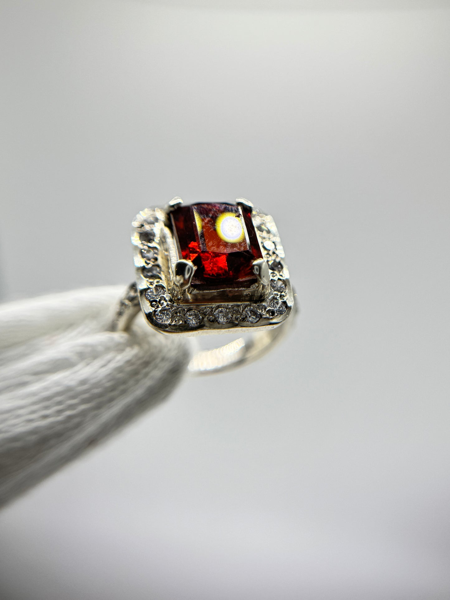Red Granite Silver Ring