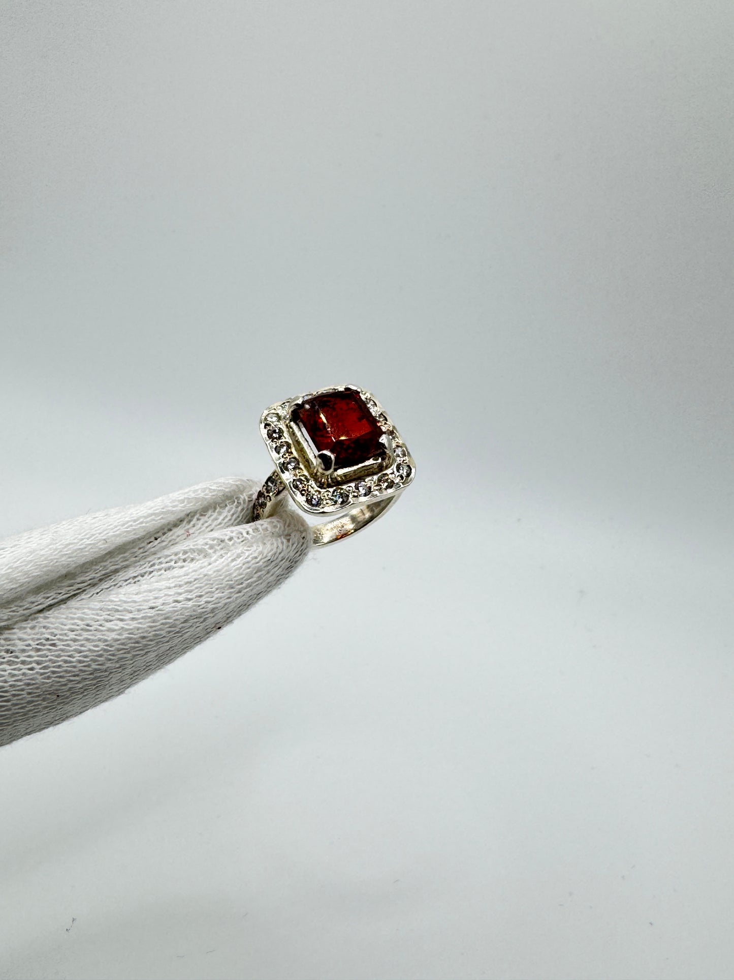 Red Granite Silver Ring