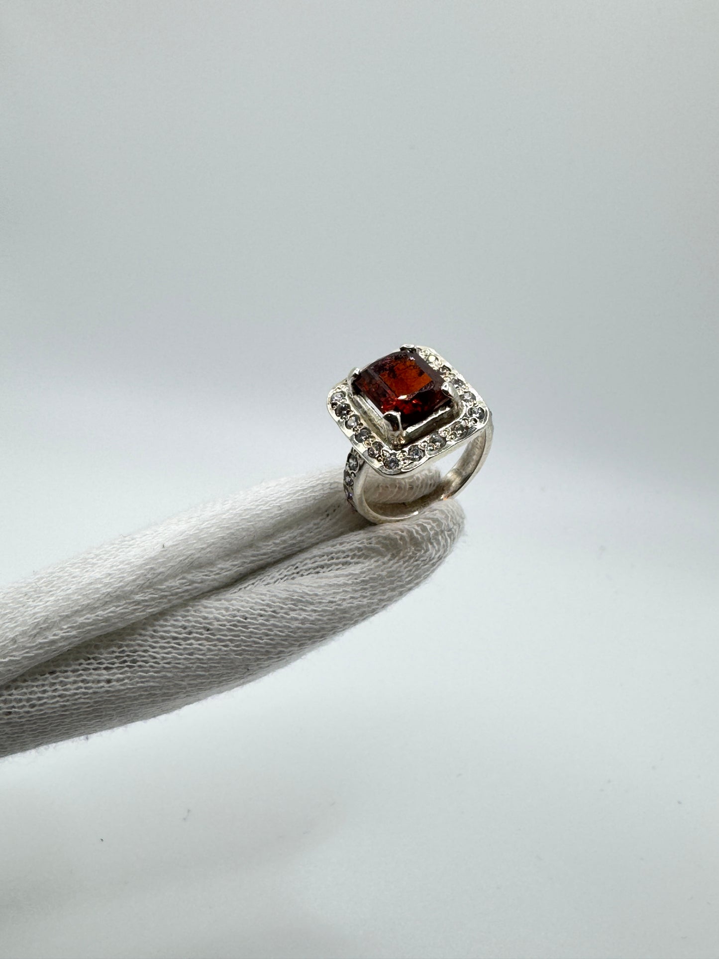 Red Granite Silver Ring
