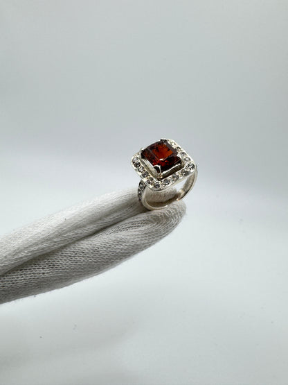 Red Granite Silver Ring
