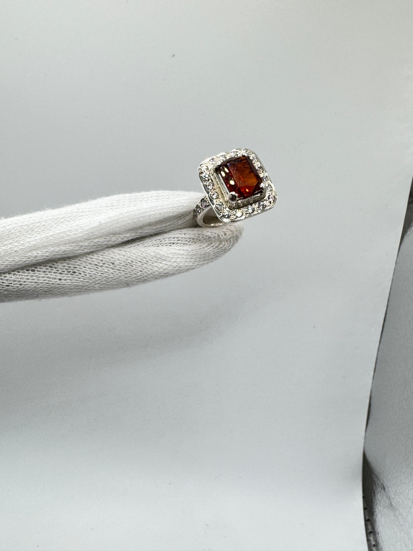 Red Granite Silver Ring